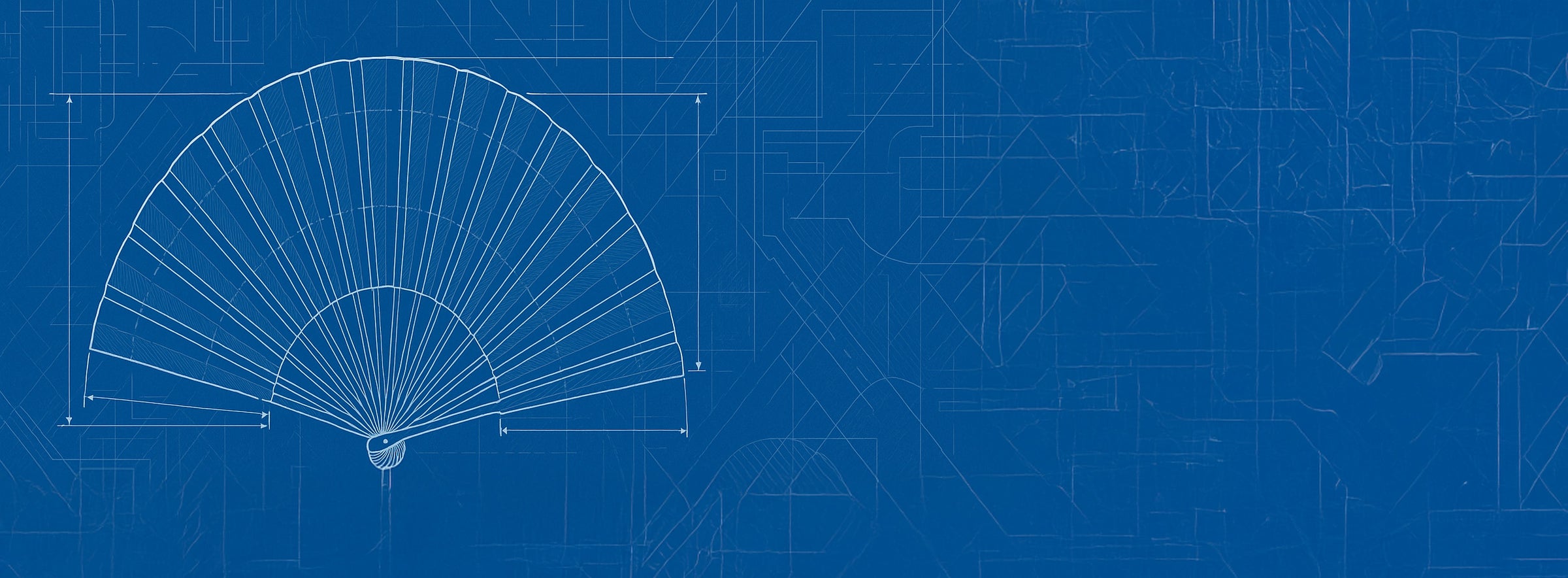 Technical blueprint of a 13-inch by 24-inch bamboo clack fan on a blue architectural background, illustrating custom fan design specifications for bulk manufacturing."